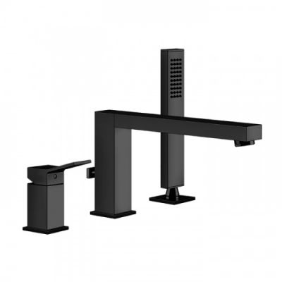 Gessi Rettangolo K Смеситель для ванны на 3 отверстия, с встроенным в излив переключателем и ручным душем, цвет: black XL 53037#299