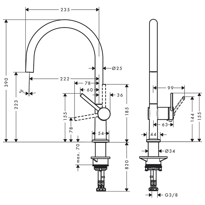 72804000 Hansgrohe Talis M54 Смеситель для кухни, 1 отв., цвет: хром