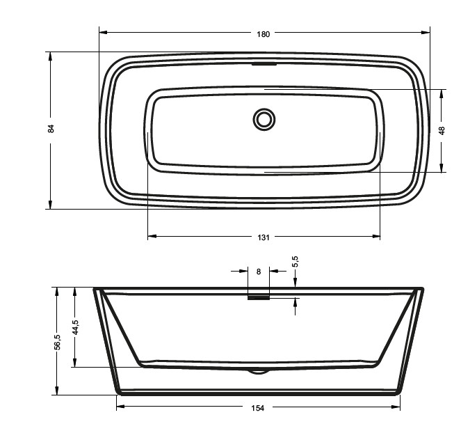 Ванна акриловая RIHO Admire FS 180x84 без гидромассажа BD0300500000000