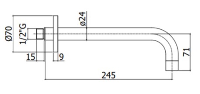 Paffoni LIGHT ZBOC141NO Излив из стены d.24, длина mm.245 подкл. 1/2"  с латунной накладкой d.70 чёрный матовый