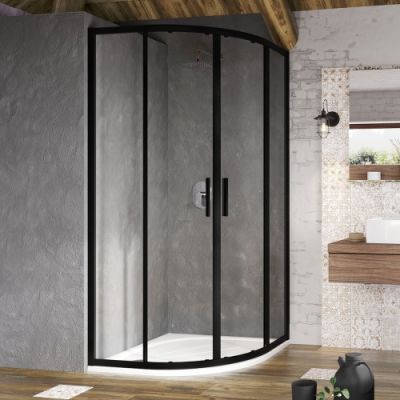 X3BM70300Z1 Душевой уголок полукруглый RAVAK Blix Slim BLSCP4-90 в черном профиле, прозрачное стекло