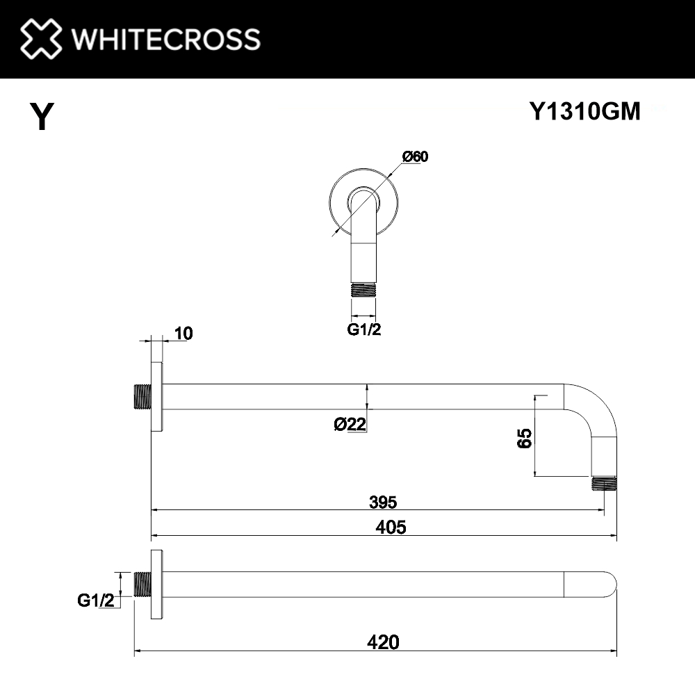 Кронштейн душевой настенный WHITECROSS Y1310GM (оружейная сталь)