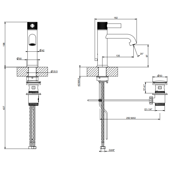 Gessi Inciso Смеситель для раковины, 1 отв., цвет: хром 58001#031
