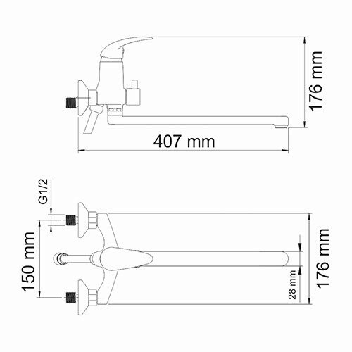 Isen 2602L Смеситель для ванны с длинным изливом Размеры (Ш/В/Г): 21,2х17,6х40,7 см