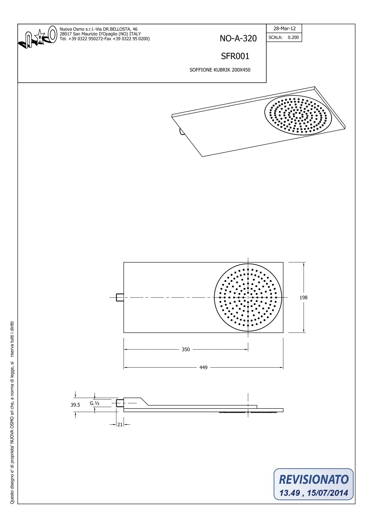 Graffio Kubrick, консольная душевая головка 45x20 см, 1 режим: дождь, цвет хром KU001/CR