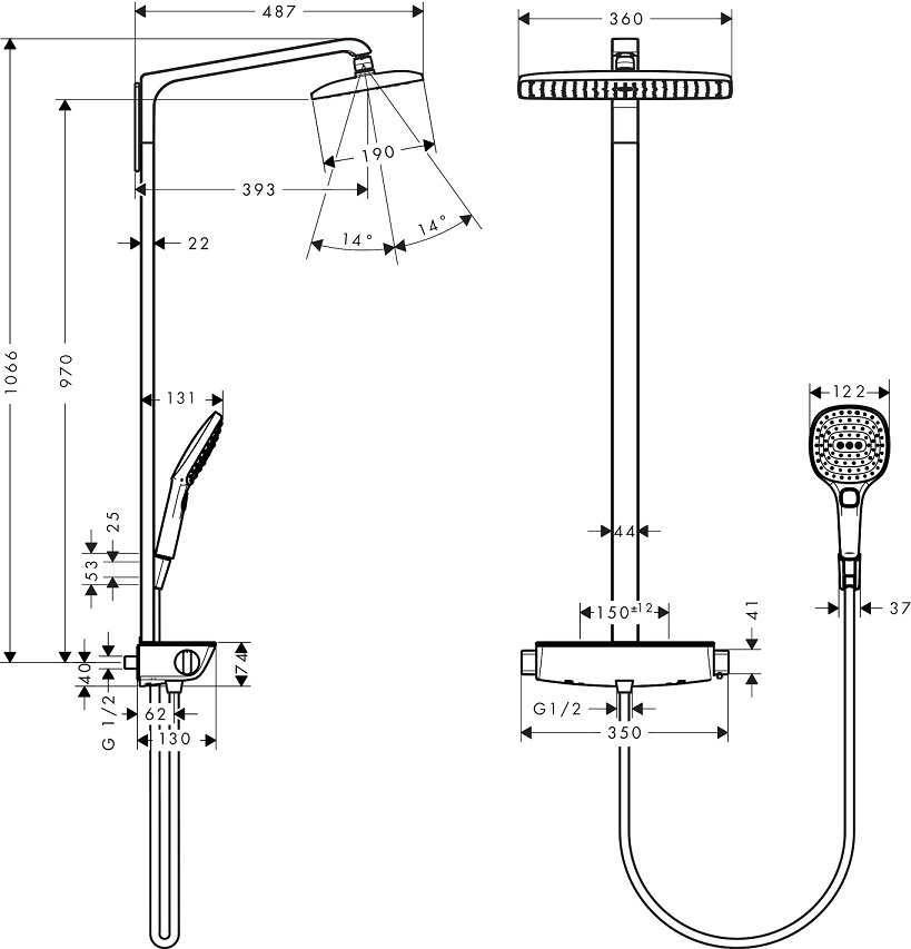 Hansgrohe Raindance E Showerpipe 360 1jet с термостатом 27112400