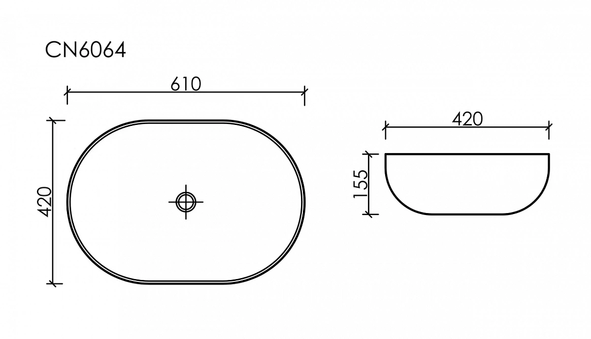 Умывальник чаша накладная овальная со сливом переливом Element 610*420*155мм CN6064
