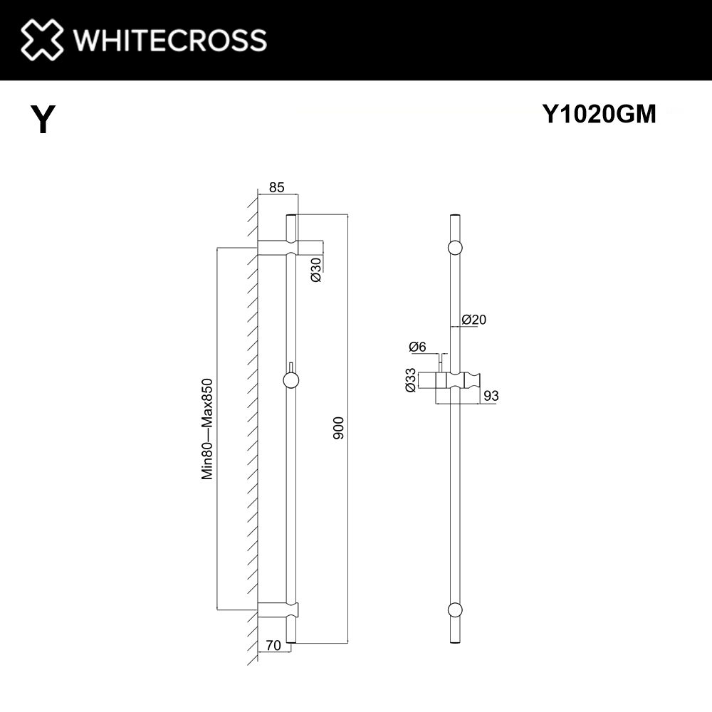 Штанга для душа WHITECROSS Y1020GM (оружейная сталь)