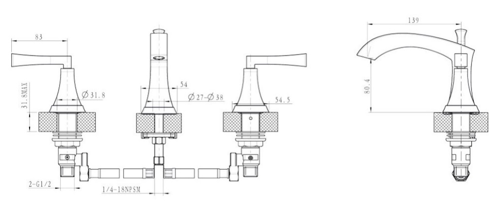 Смеситель для раковины на 3 отверстия Burlington CROSSWATER R-14-08-PC