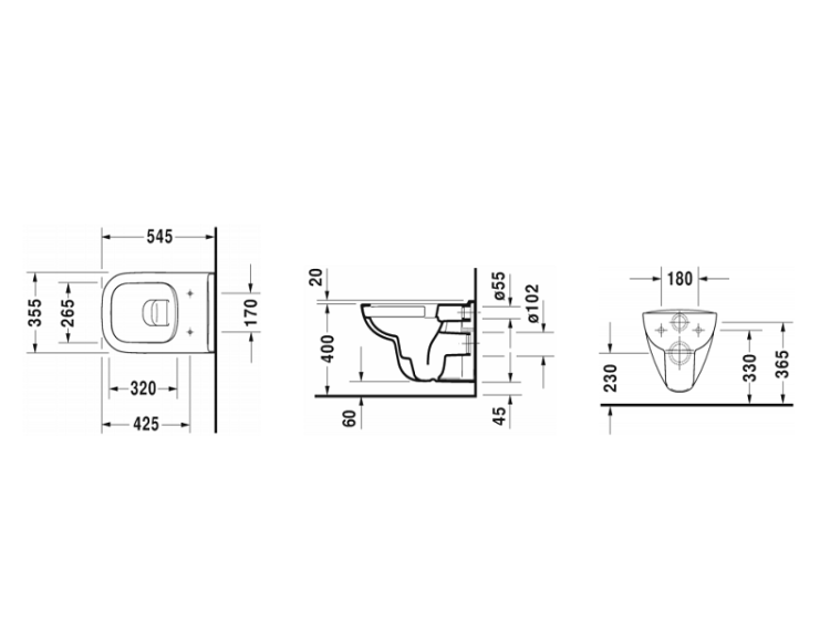 Унитаз безободковый Duravit D-Code подвесной 54см, цвет-белый