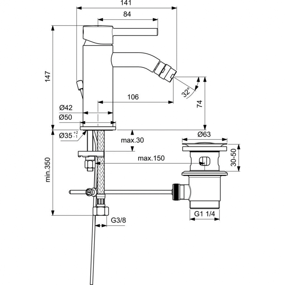 Смеситель для биде Ideal Standard CERALINE BC197XG