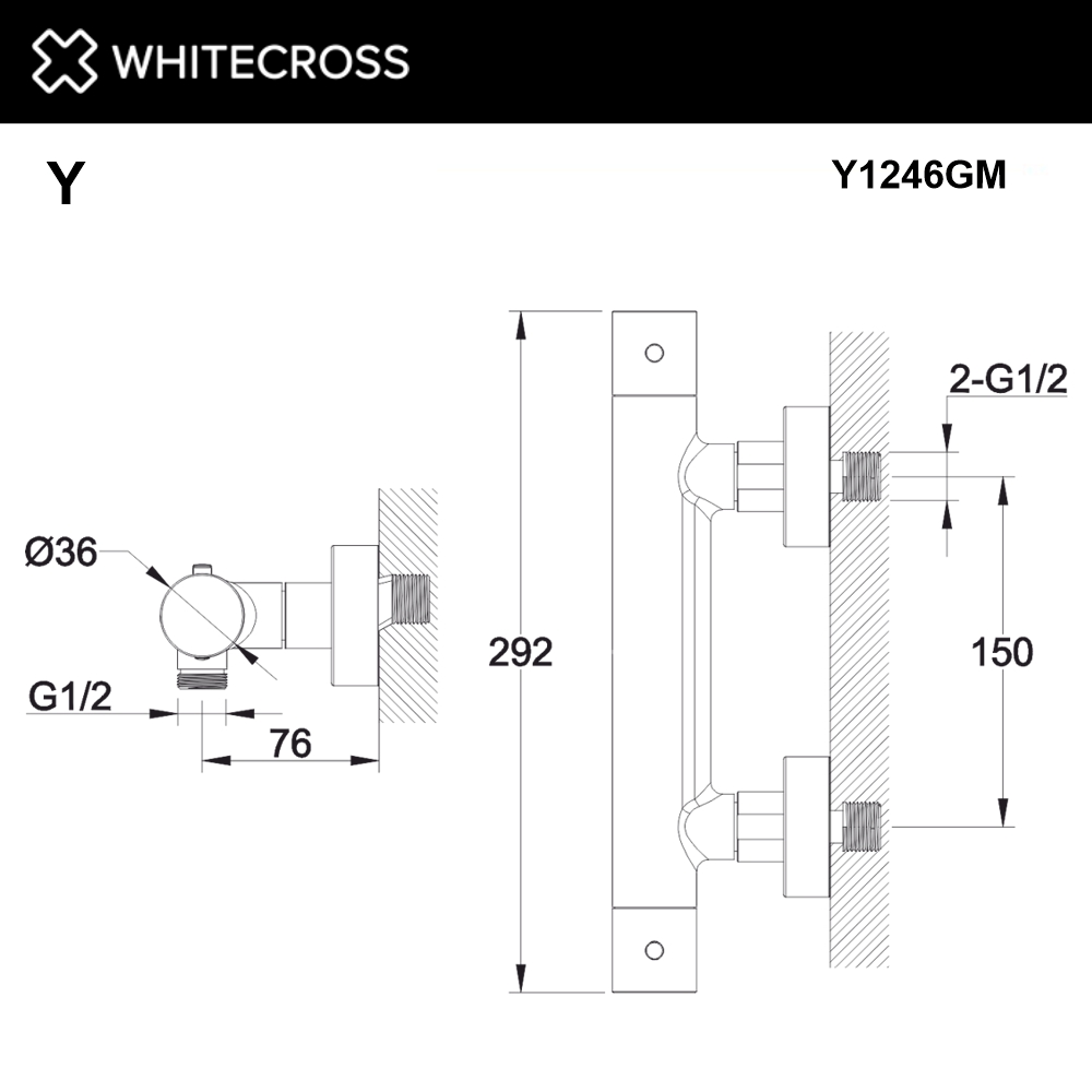 Смеситель термостатический для душа WHITECROSS Y1246GM (оружейная сталь)