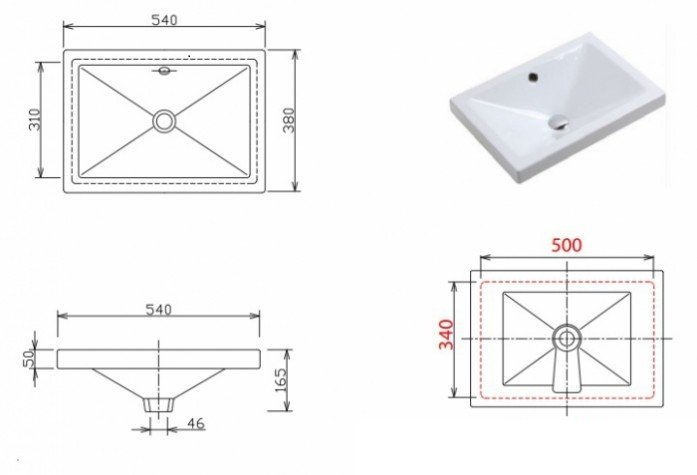 Раковина полувстраиваемая 54x38 см Olympia incasso rettangolare lil4654001