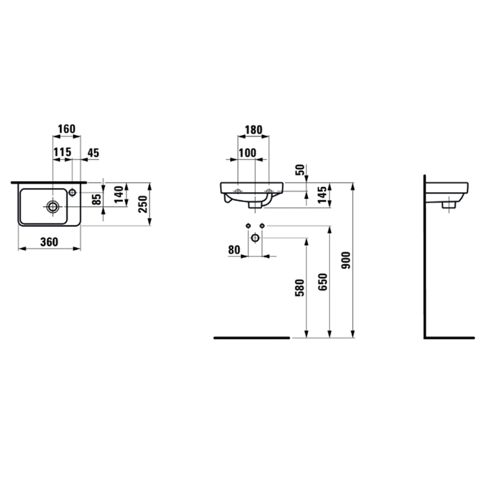 Laufen Pro S Раковина мини 36x25см., 1 отв., DX, цвет: белый 8.1596.0.000.104.1