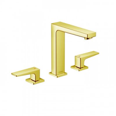 Hansgrohe Metropol Смеситель для раковины 160, на 3 отв, с донным клапаном, излив 152мм, цвет: золото 32515990