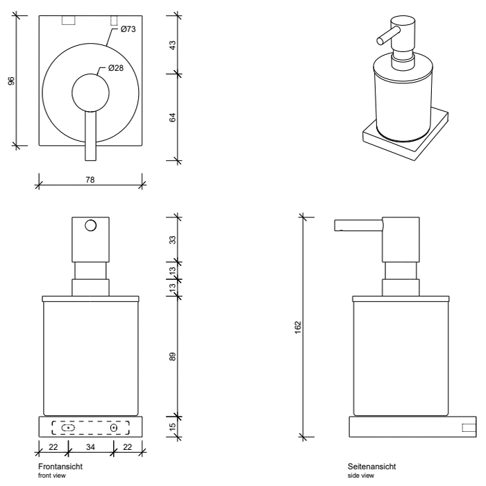 651600 Decor Walther Contract Дозатор для жидкого мыла, подвесной, цвет: хром