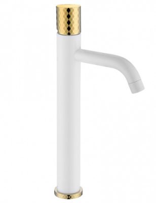 Boheme STICK WHITE DIAMOND GOLD смеситель для раковины высокий Boheme 122-WG белый золото