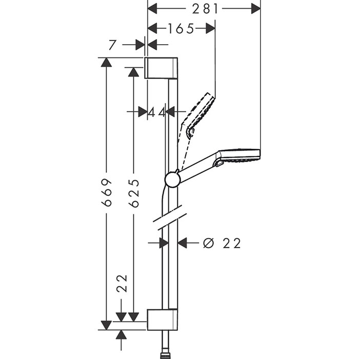 Hansgrohe Crometta Vario Unica Душевой набор: штанга 650mm, ручной душ, 2jet (Rain, IntenseRain), EcoSmart, шланг, цвет: белый/хром 26534400