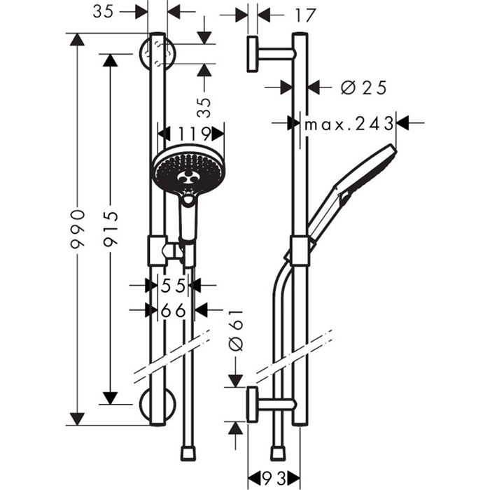 Hansgrohe Raindance Sel.S EcoS./U'Comf Душевой гарнитур 99см., с ручным душем, цвет: хром 26323000