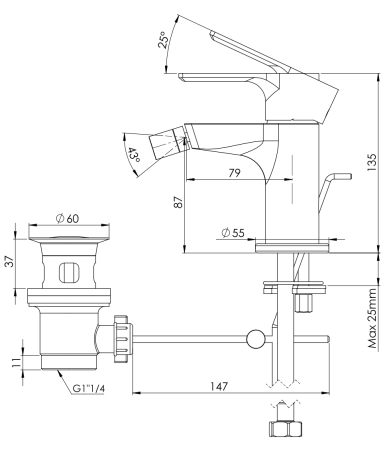 Смеситель для биде Mariani KALI A22493KL12, золото брашированное, шт