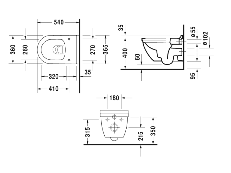 Унитаз, Duravit, Starck 3, подвесной, шгв 365*540*375, цвет-белый