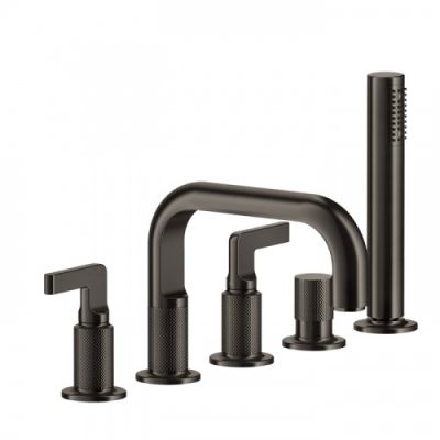 Gessi Inciso- Смеситель для ванны на 5 отверстий с изливом, переключателем, ручным душем и шлангом 1,50 м, цвет: black XL 58040#299