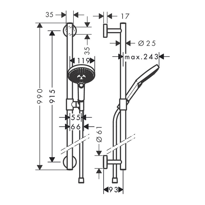 Hansgrohe Raindance Sel.S 120/U'Comfort Душевой гарнитур, 90см., цвет: хром 26322400