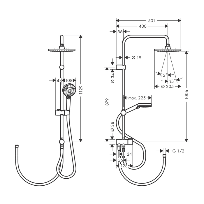 Hansgrohe Vernis Blend Душевая стойка с верхним душем 200 1jet Reno, цвет: хром 26272000