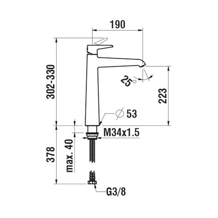 HF901714100000 Laufen Val Смеситель для раковины, высокий, излив 19 см, цвет: хром