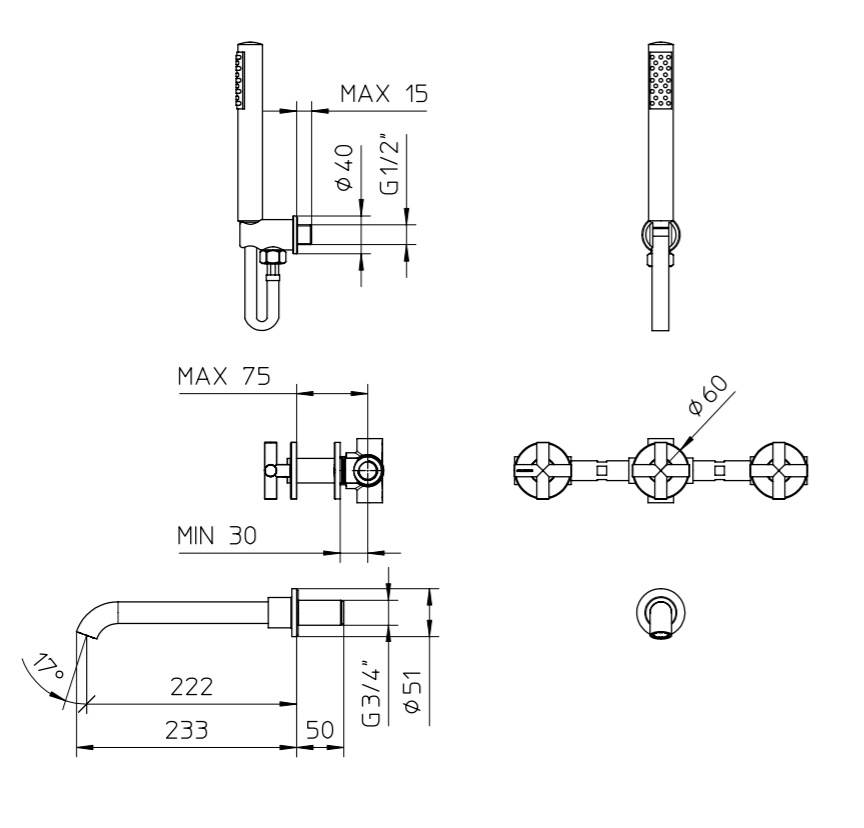 62138543 Palazzani Formula врезной комплект для ванны и душа, 1/2"-3/4" белый матовый