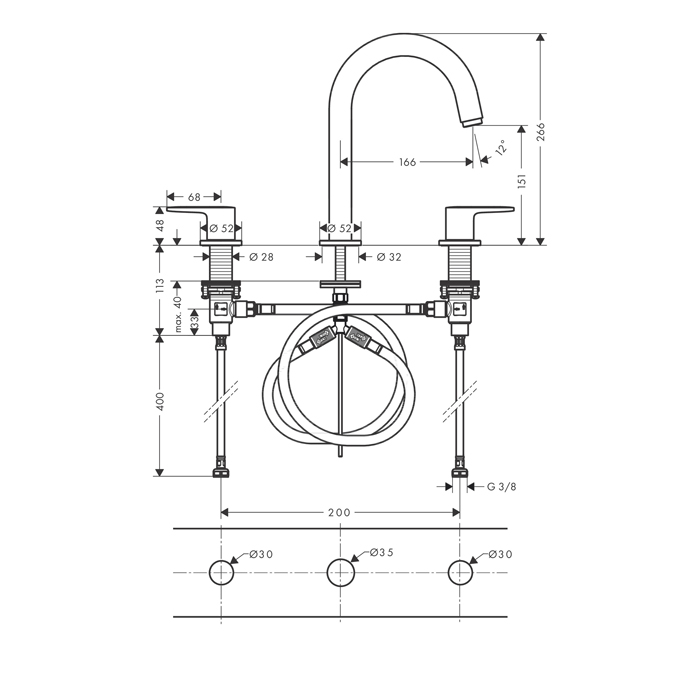 Hansgrohe Vernis Blend Смеситель для раковины, на 3 отв, с донным клапаном, цвет: хром 71553000