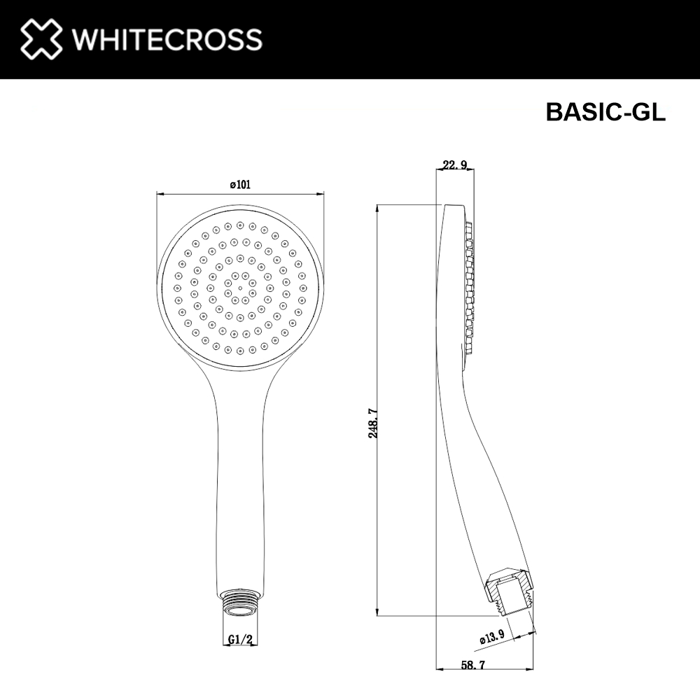Душевая лейка 1 режим WHITECROSS BASIC-GL (золото)