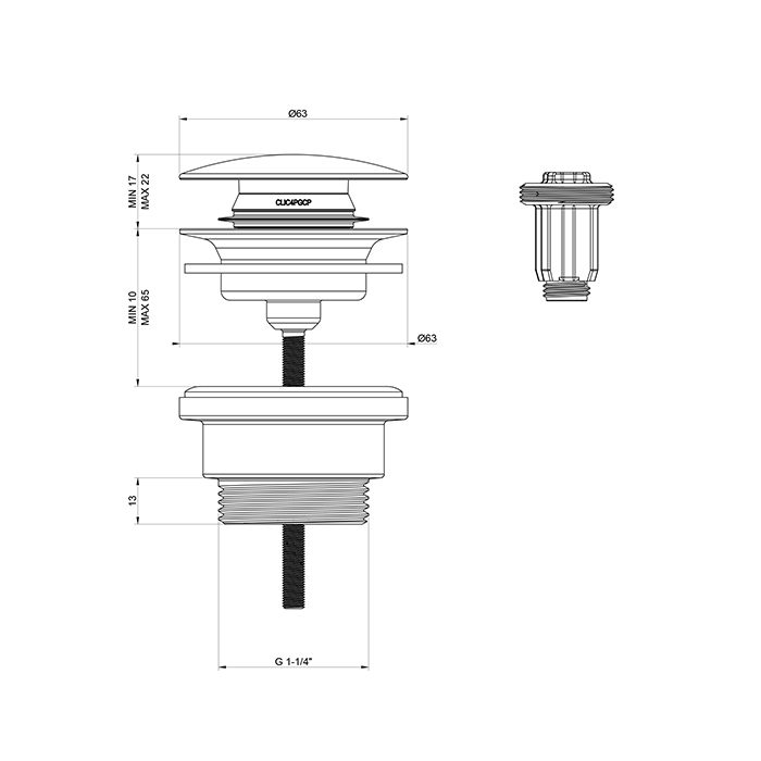 Gessi 316 Донный клапан для раковины &ldquo;Stop&amp;Go , без слива-перелива. цвет: шлифованная сталь 54599#239
