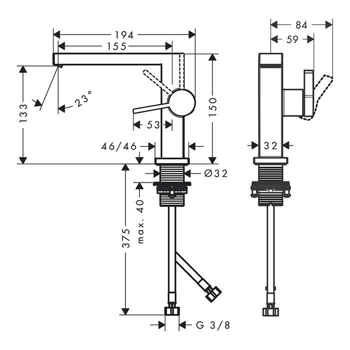 73020670 Hansgrohe Tecturis E Смеситель для раковины, на 1 отв., высота: 11см., с донным клапаном, цвет: черный матовый