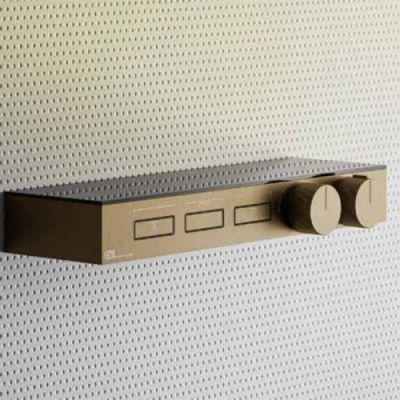 Gessi Hi-Fi Термостат для душа, с вкл. до 3 источников одновременно, с полкой из черного мат. стекла, внешняя часть, цвет: Warm bronze brushed PVD 63024#726