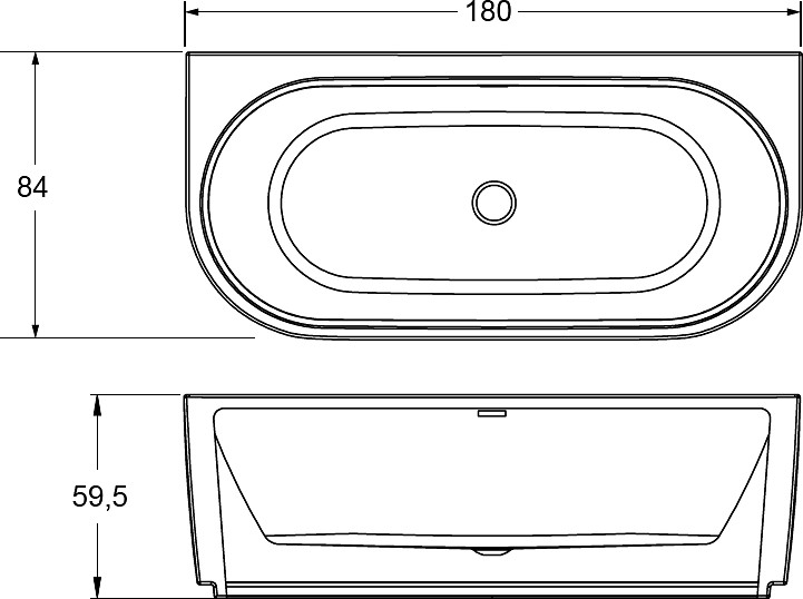 Ванна акриловая RIHO Desire Wall Mounted 184x84 без гидромассажа BD0700500000000