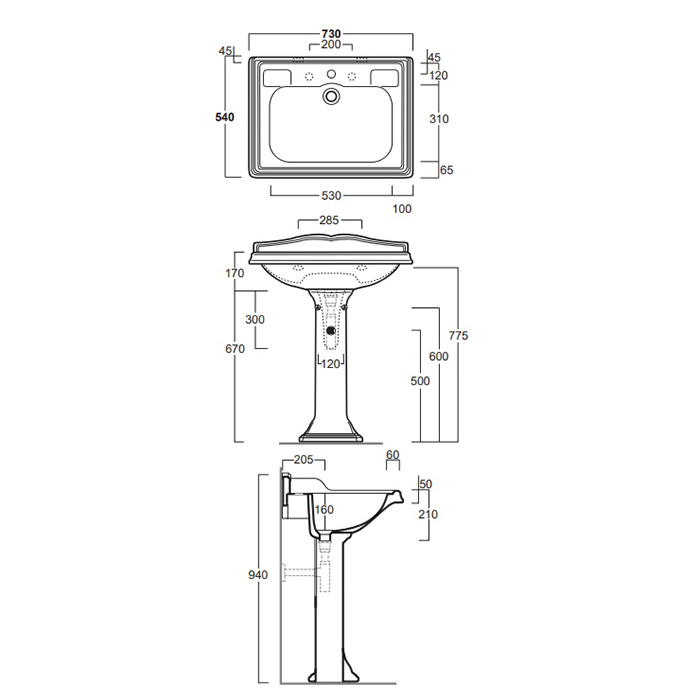Раковина классическая 73x54 Simas Arcade Ar834bi*1
