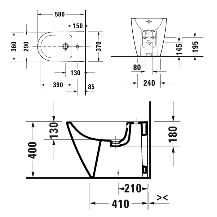 Duravit D-Neo Биде напольное 37x58х40 см, с переливом, с 1 отв., цвет: белый 2295100000