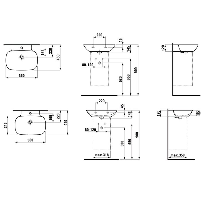 Laufen INO Раковина 56х45х12 см, без отв., покрытие LLC, цвет: белый 8.1030.2.400.109.1