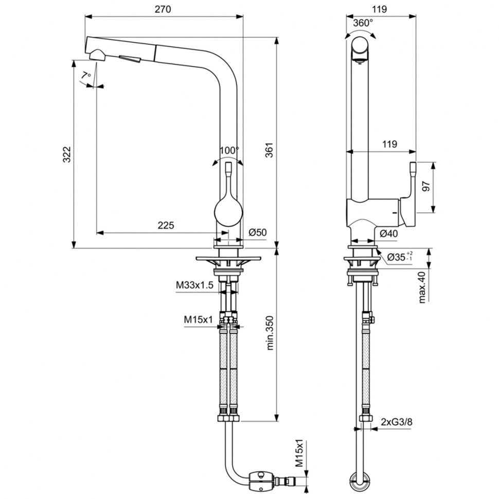 Смеситель для кухонной мойки Ideal Standard CERALOOK BC174GN BC178AA