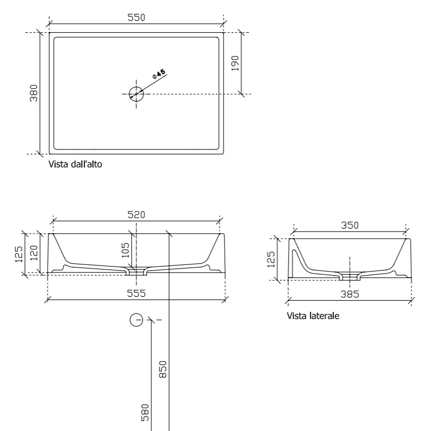 PLUS Design/6103 раковина накладная-55*40*h12см, без отв., без слива/перелива, белая