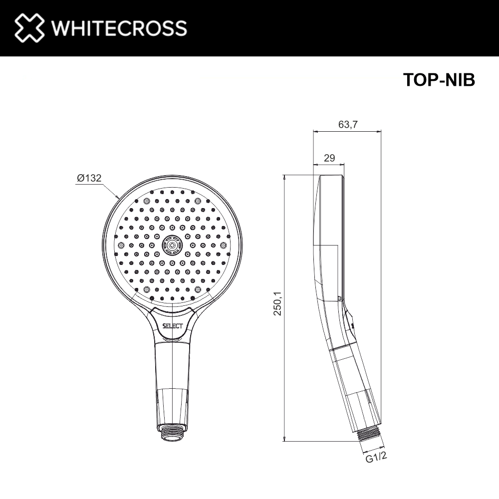 Душевая лейка 3 режима WHITECROSS TOP-NIB (брашированный никель)