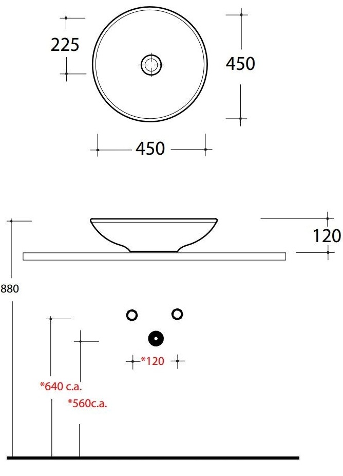 Раковина накладная d45 Olympia Tondo lil4bt4001
