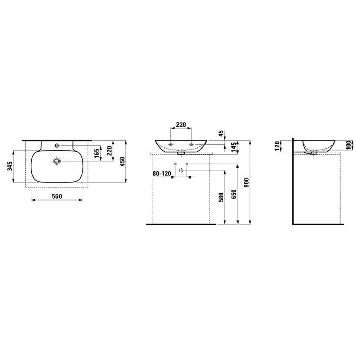 Laufen INO Раковина 56х45x12 см, 1 отв., цвет: белый 8.1630.2.000.104.1