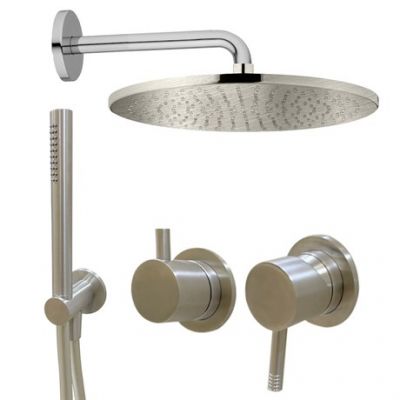 IF120_03Q AQUAelite Встроенный смеситель + переключатель + душевой гарнитур + верхний душ, Нержавеющая сталь шлиф., 03Q/5353