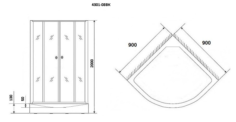 Niagara Eco Душ.каб. NG-4301-14BK (900х900х2000) низкий поддон(13см) стекломатовое