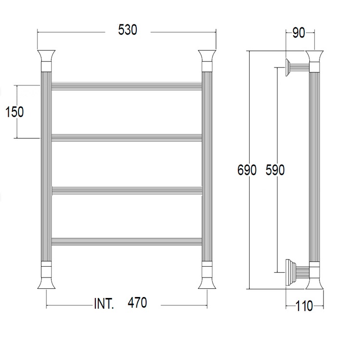 Margaroli CAPITELLI Полотенцесушитель 53x69 на ГВС, 2-442/J Chrome