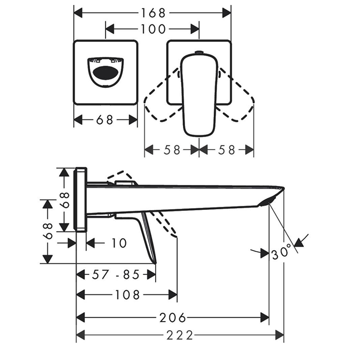 71256000 Hansgrohe Logis Смеситель для раковины, настенный, с донным клапаном, цвет: хром
