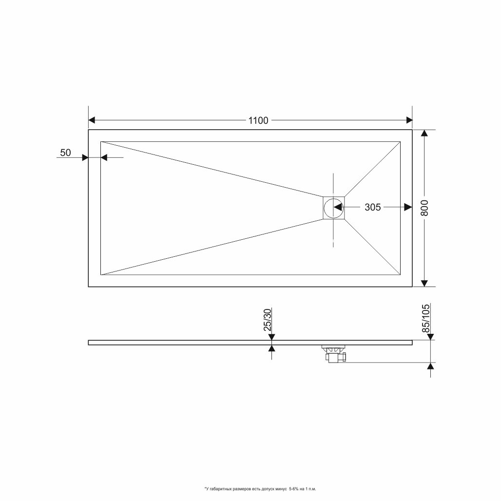 Душевой поддон прямоугольный RGW ST-W Белый  800x1100