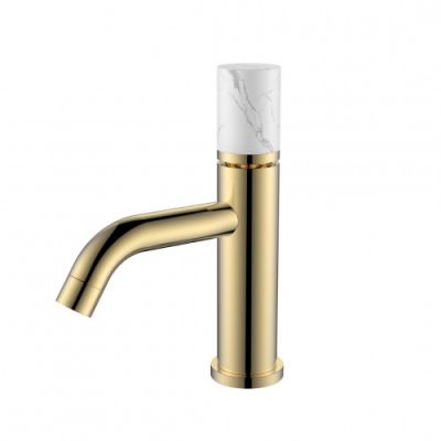 Смеситель STICK для умыв.низ.GOLD MRAMOR WHITE_Комплект 121-G-MR-W